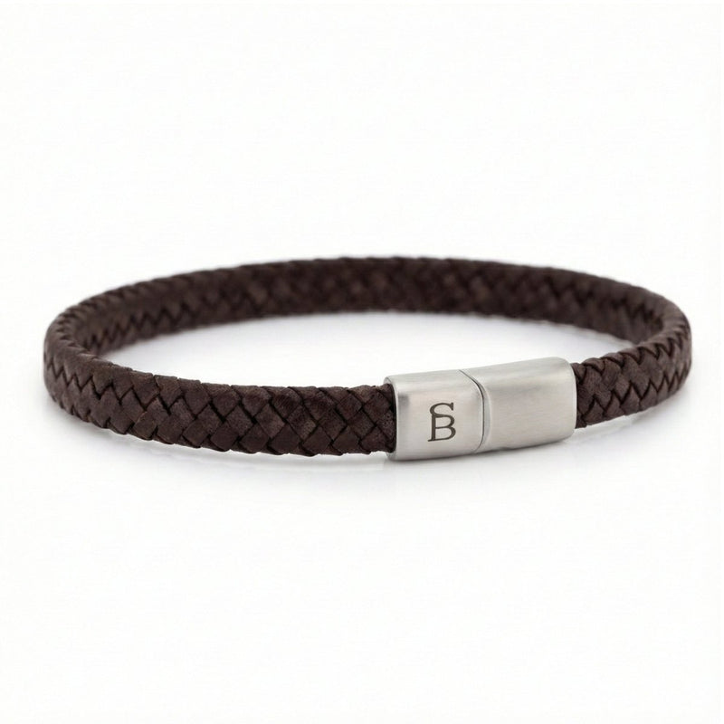 Brown Leather Braided Bracelet For Men