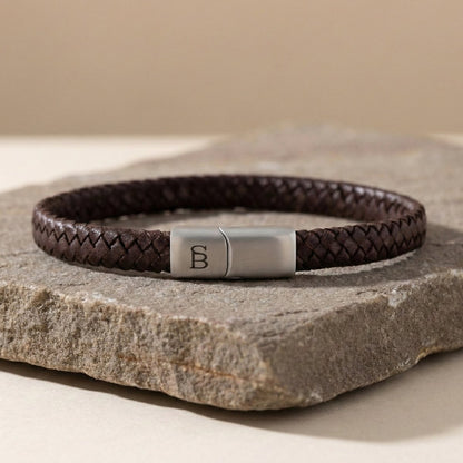 Brown Leather Braided Bracelet For Men - STEEL & BARNETT