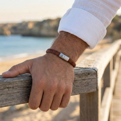 Caramel Leather Braided Bracelet For Men - STEEL & BARNETT