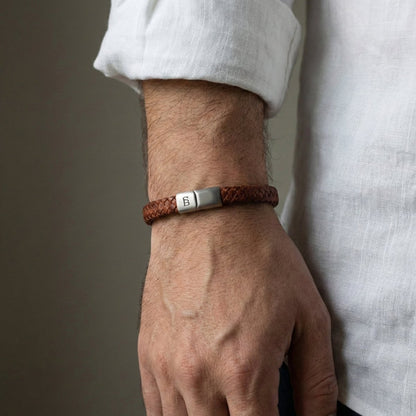 Caramel Leather Braided Bracelet For Men - STEEL & BARNETT