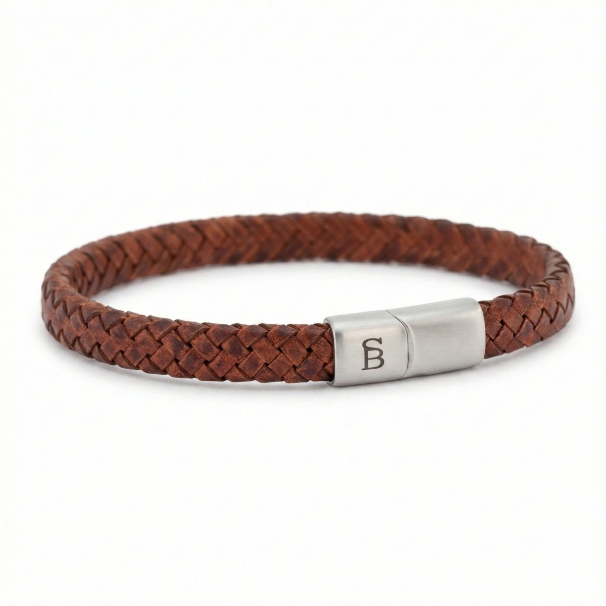 Caramel Leather Braided Bracelet For Men - STEEL & BARNETT