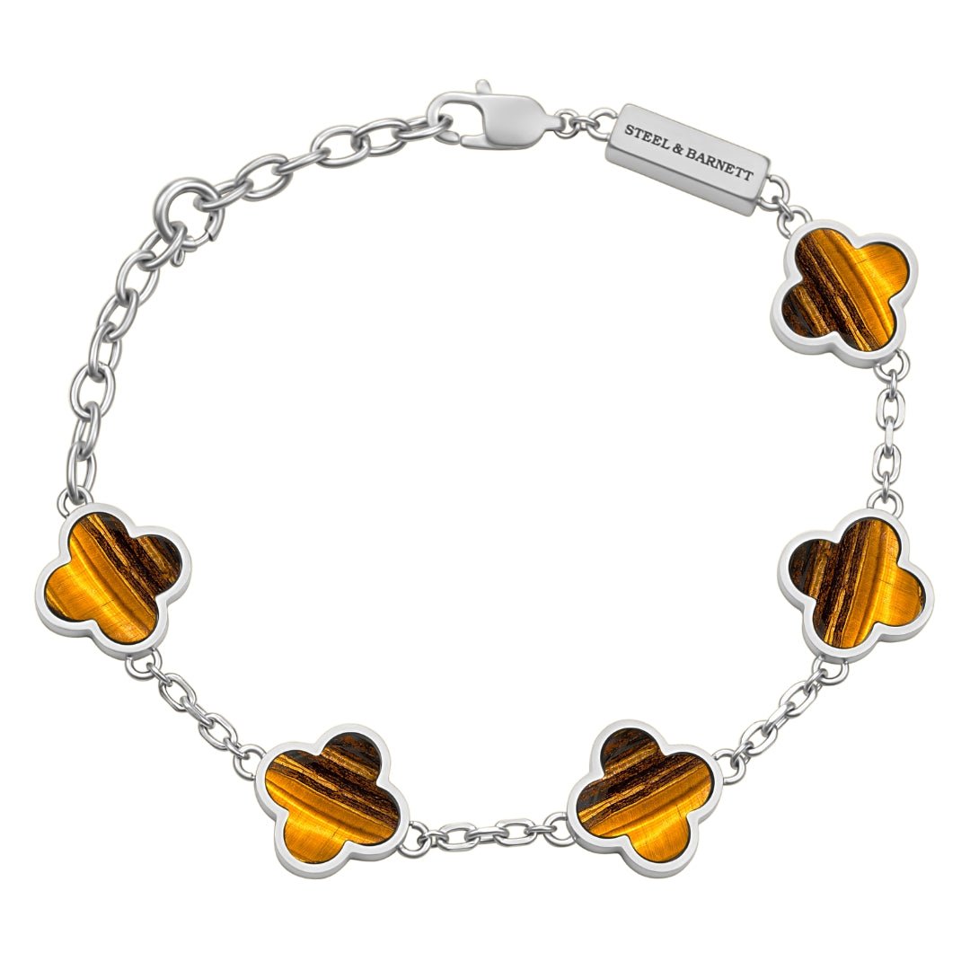 Clover Gemstone Bracelet Tiger Eye - STEEL & BARNETT
