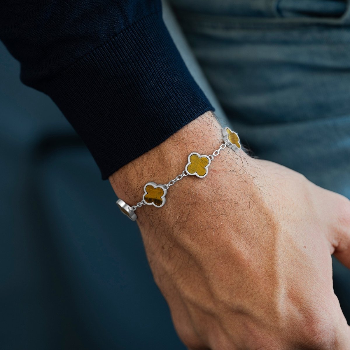 Clover Gemstone Bracelet Tiger Eye - STEEL & BARNETT