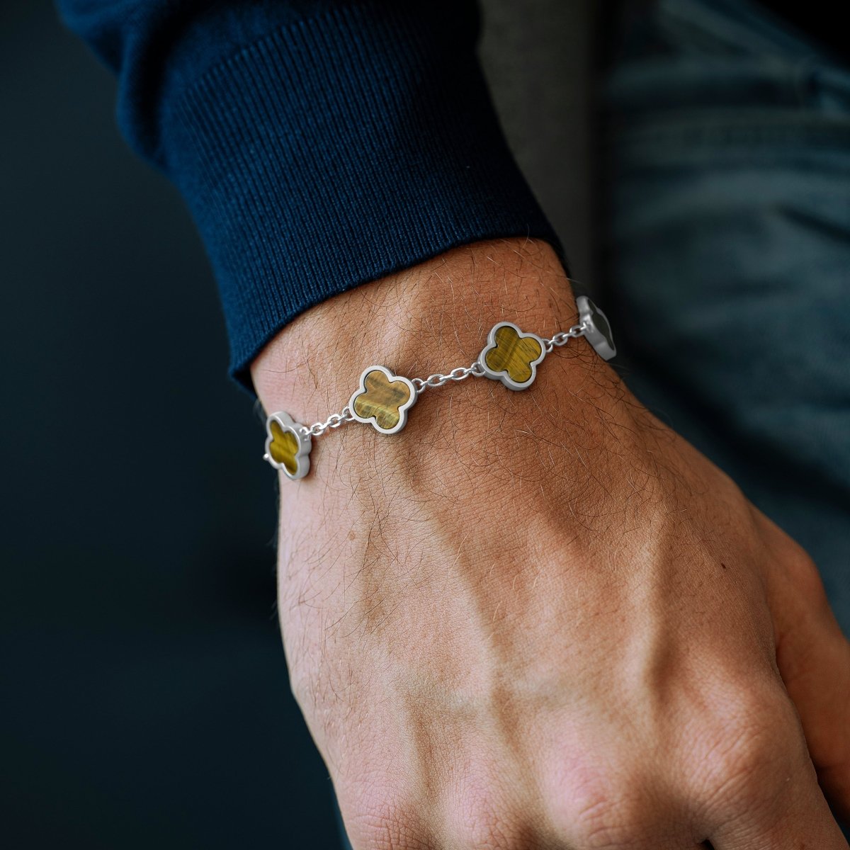 Clover Gemstone Bracelet Tiger Eye - STEEL & BARNETT