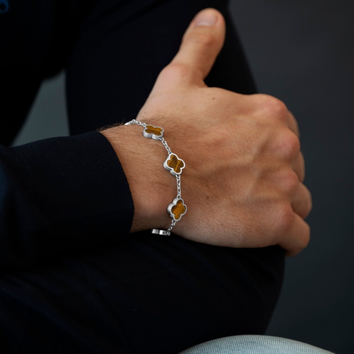 Clover Gemstone Bracelet Tiger Eye - STEEL & BARNETT