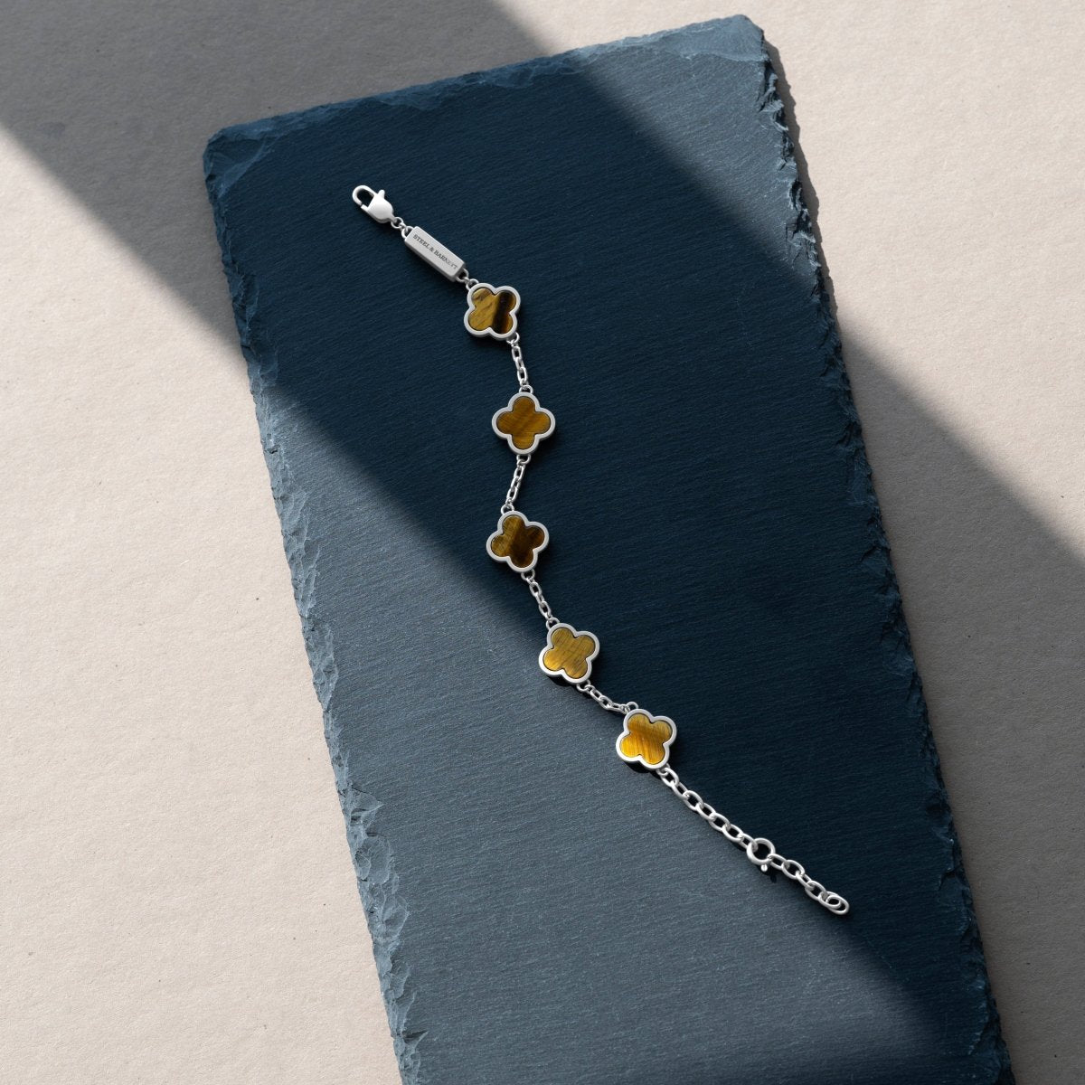 Clover Gemstone Bracelet Tiger Eye - STEEL & BARNETT