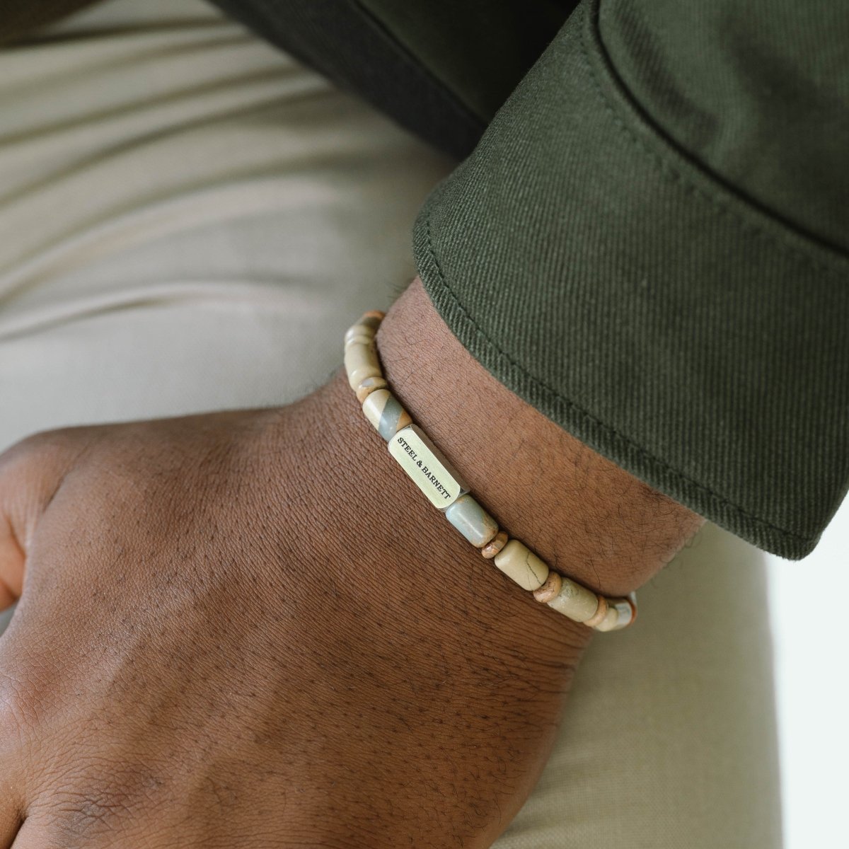 Colourful Cal Barrel Gemstone Bracelet Aqua Terra - STEEL & BARNETT