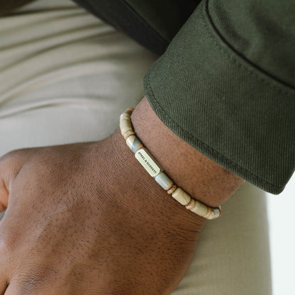 Colourful Cal Barrel Gemstone Bracelet Aqua Terra - STEEL & BARNETT