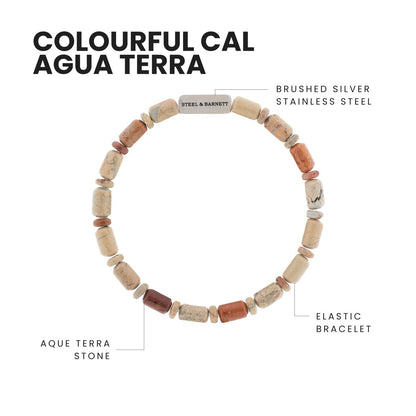 Colourful Cal Barrel Gemstone Bracelet Aqua Terra - STEEL & BARNETT