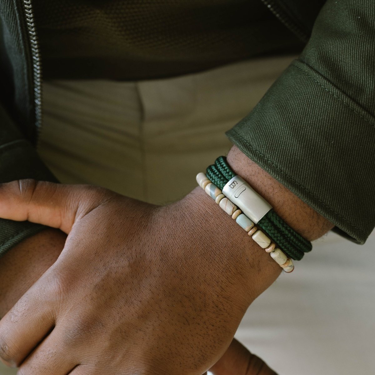 Colourful Cal Barrel Gemstone Bracelet Aqua Terra - STEEL & BARNETT