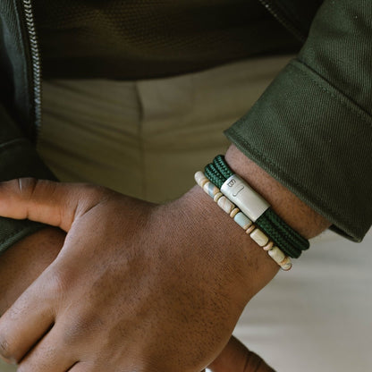 Colourful Cal Barrel Gemstone Bracelet Aqua Terra - STEEL & BARNETT