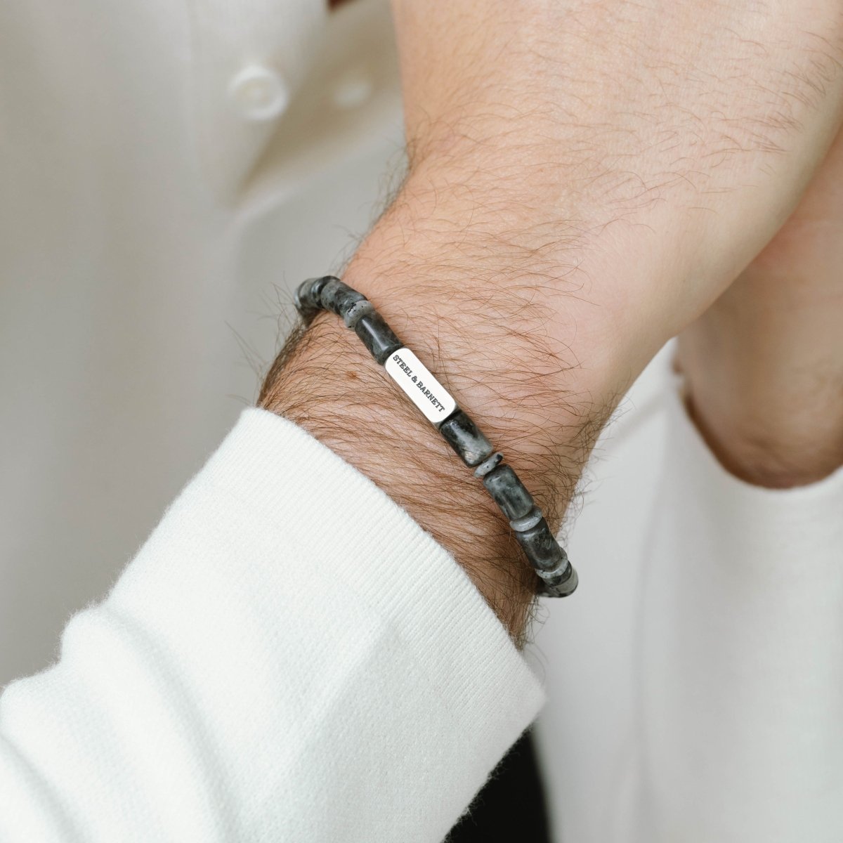 labradorite gemstone barrel bead bracelet for men