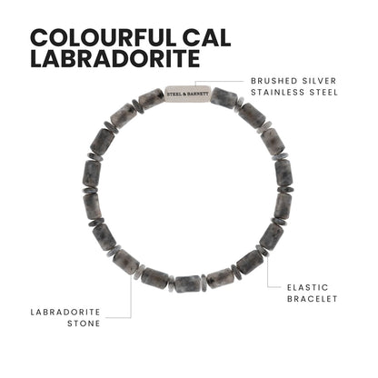 Colourful Cal Barrel Gemstone Bracelet Labradorite - STEEL & BARNETT