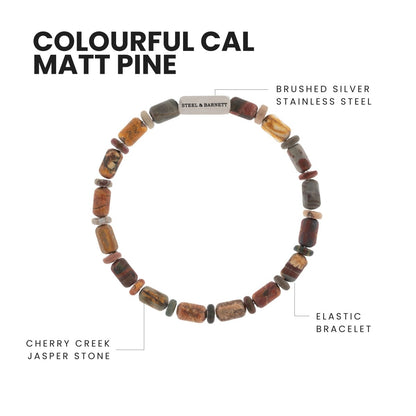 Colourful Cal Barrel Gemstone Bracelet Matt Pine - STEEL & BARNETT