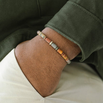 Colourful Cal Barrel Gemstone Bracelet Matt Pine - STEEL & BARNETT