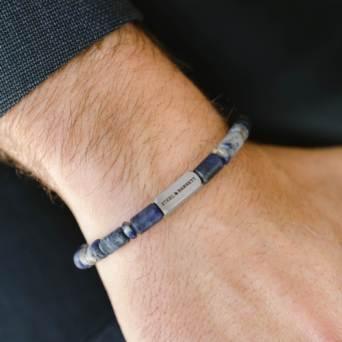 matte sodalite gemstone barrel bead bracelet for men