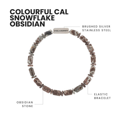 Colourful Cal Barrel Gemstone Bracelet Snowflake Obsidian - STEEL & BARNETT
