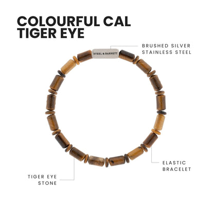 Colourful Cal Barrel Gemstone Bracelet Tiger Eye - STEEL & BARNETT