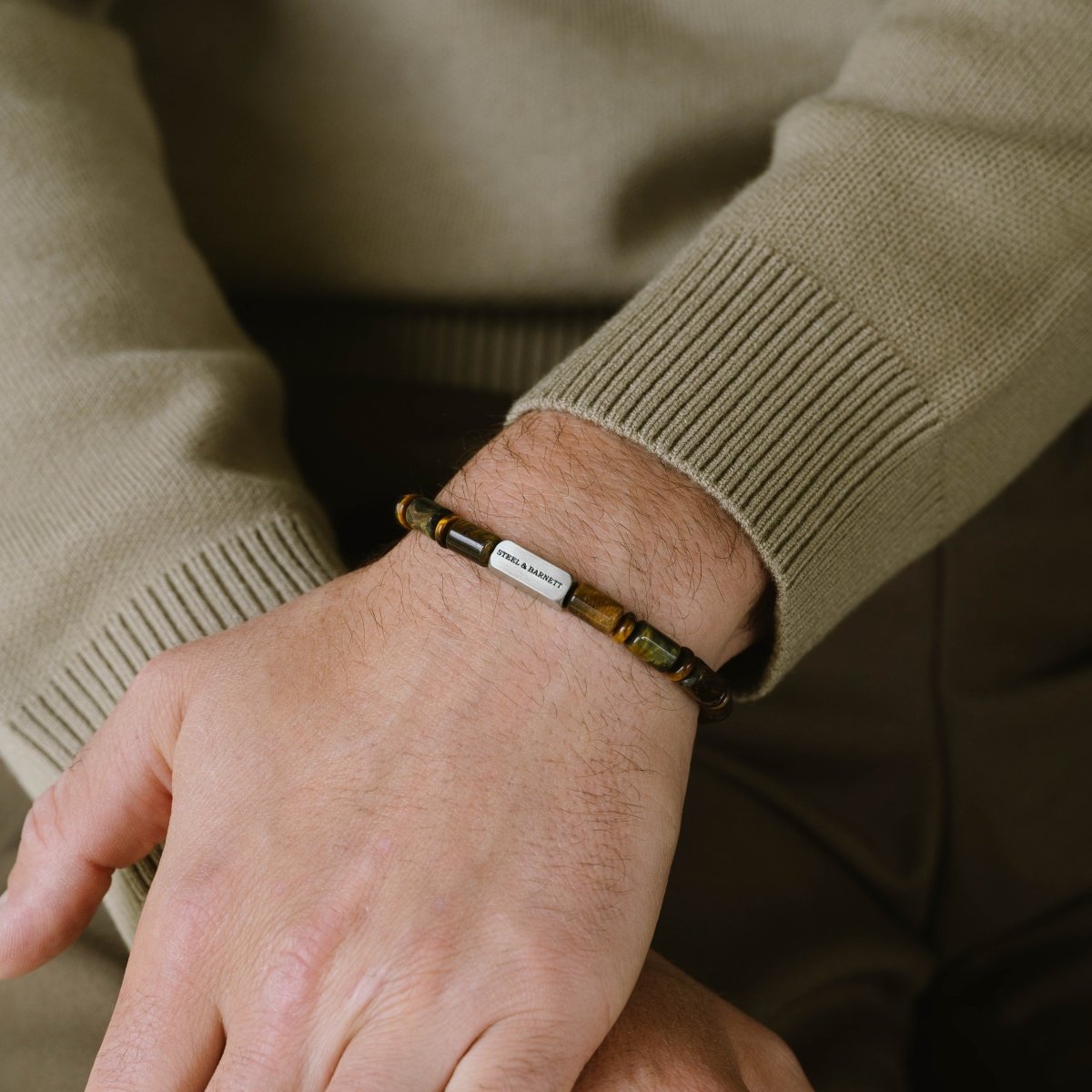 Colourful Cal Barrel Gemstone Bracelet Tiger Eye - STEEL & BARNETT
