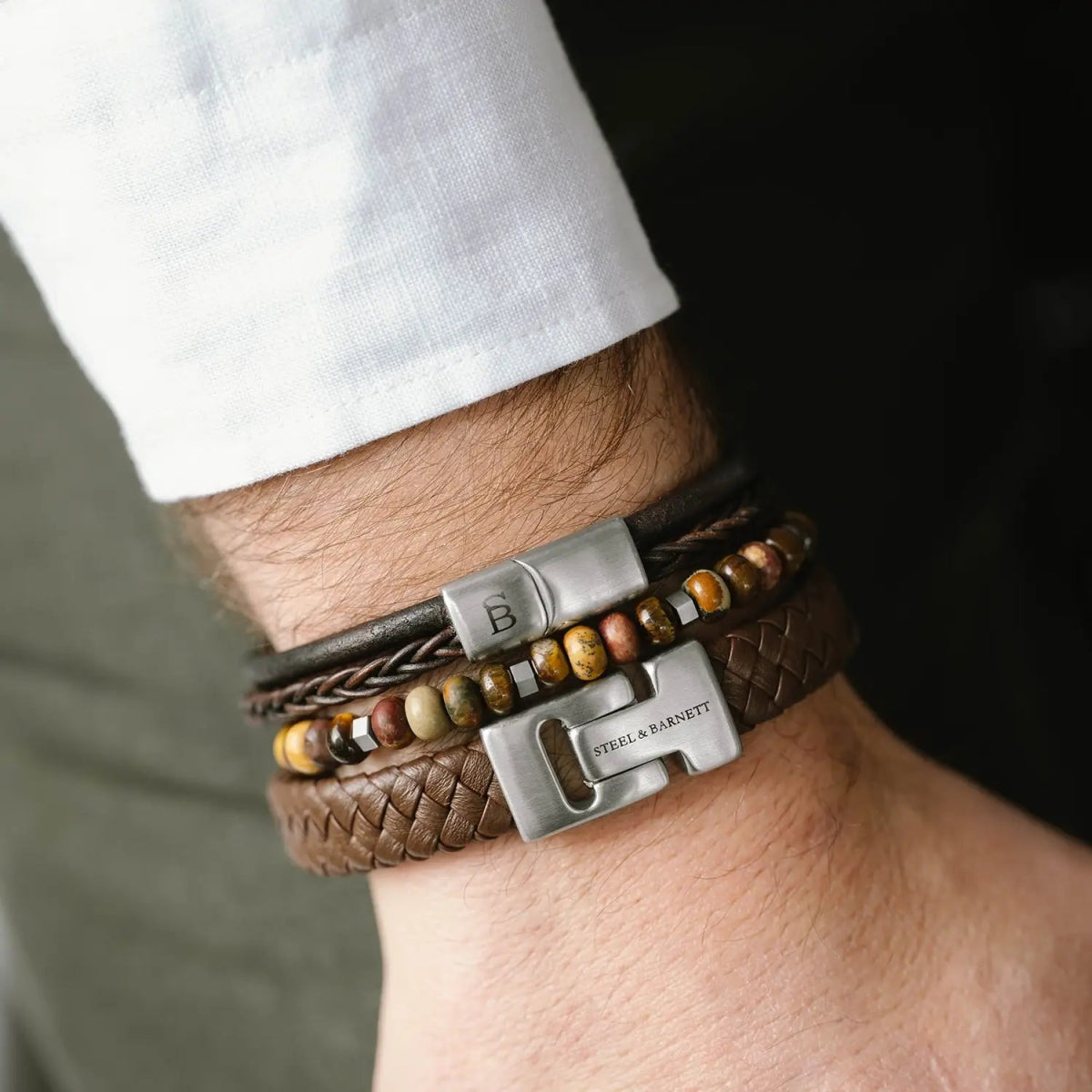 Cyrus Gemstone Bracelet Terracotta Adjustable - STEEL & BARNETT