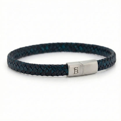 Deep Blue Leather Braided Bracelet For Men - STEEL & BARNETT
