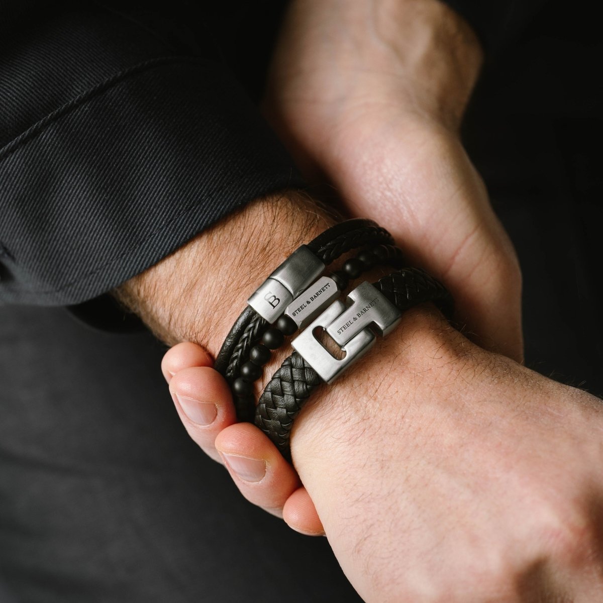 Denby Leather Bracelet Black - STEEL & BARNETT