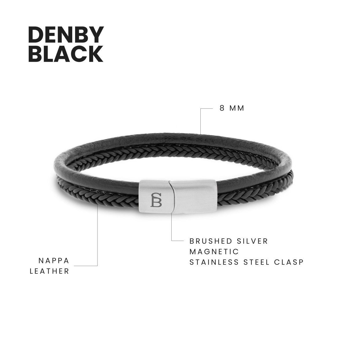 Denby Leather Bracelet Black - STEEL & BARNETT