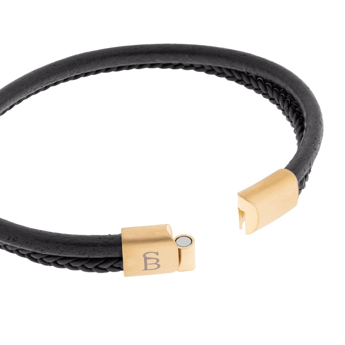Denby Leather Bracelet Black/18K Gold - STEEL & BARNETT