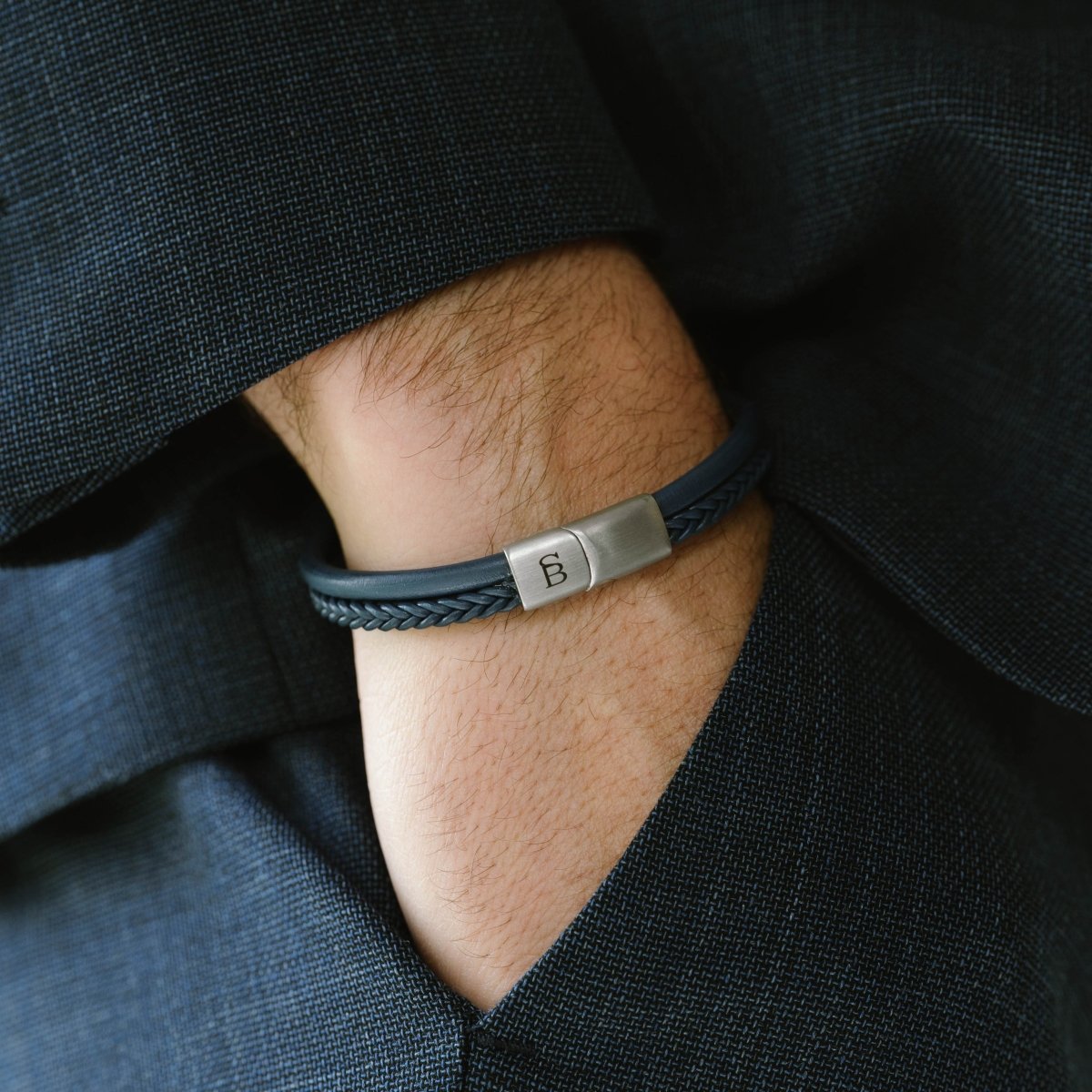 Denby Leather Bracelet Blue - STEEL & BARNETT