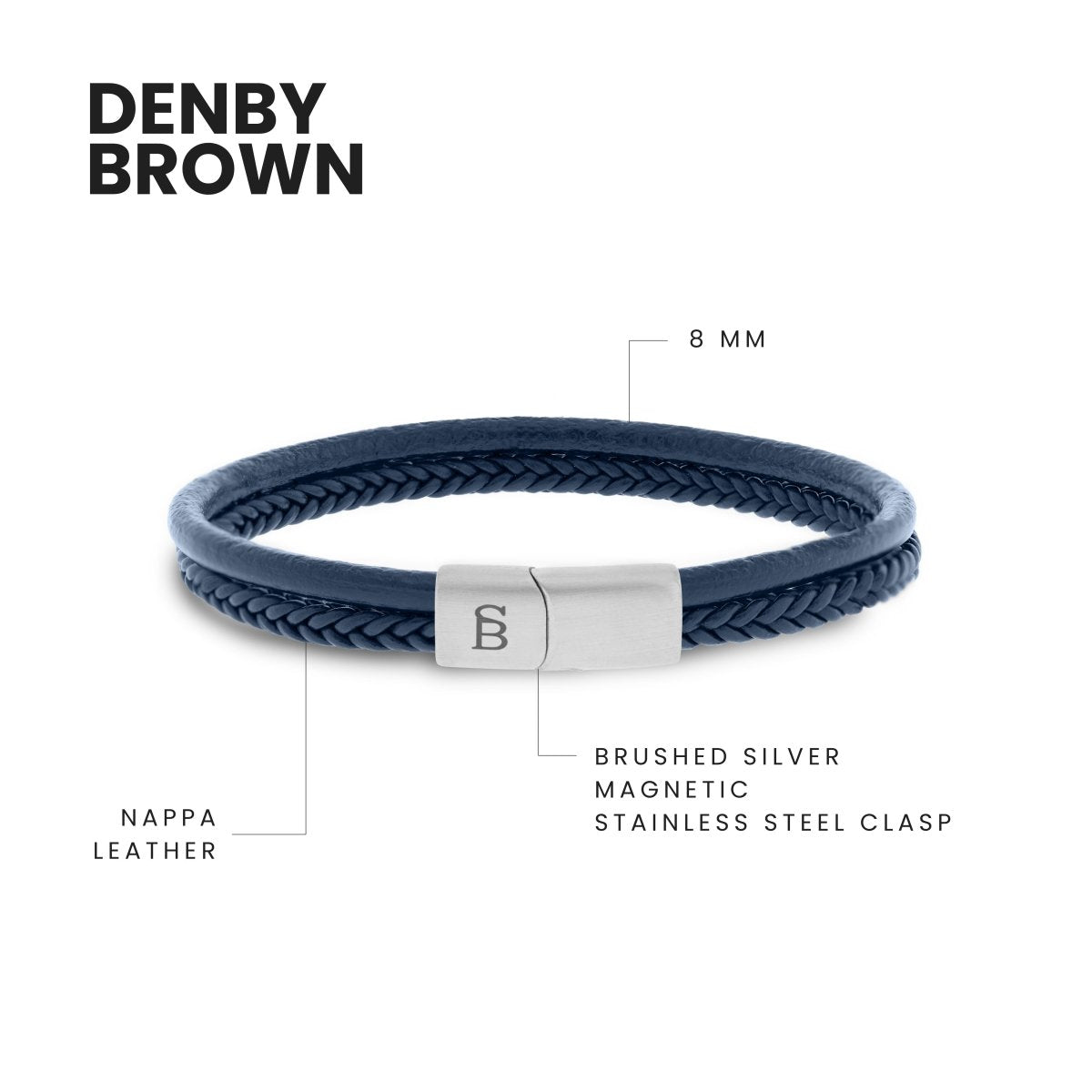 Denby Leather Bracelet Blue - STEEL & BARNETT