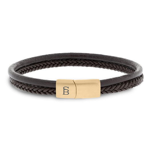 Denby Leather Bracelet Brown/18K Gold - STEEL & BARNETT