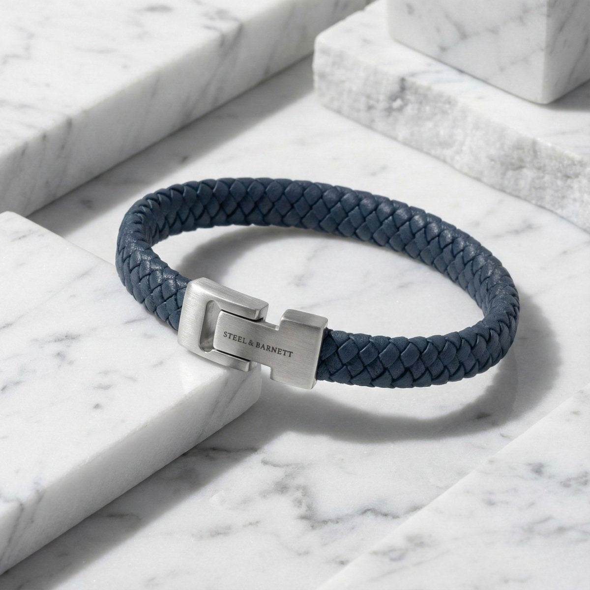 Denim Jeans Blue Braided Leather Men's Bracelet