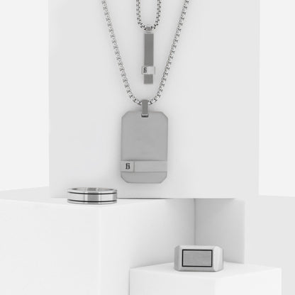 Dogtag Necklace Silver Adjustable 60 - 70cm/24 - 28' - STEEL & BARNETT