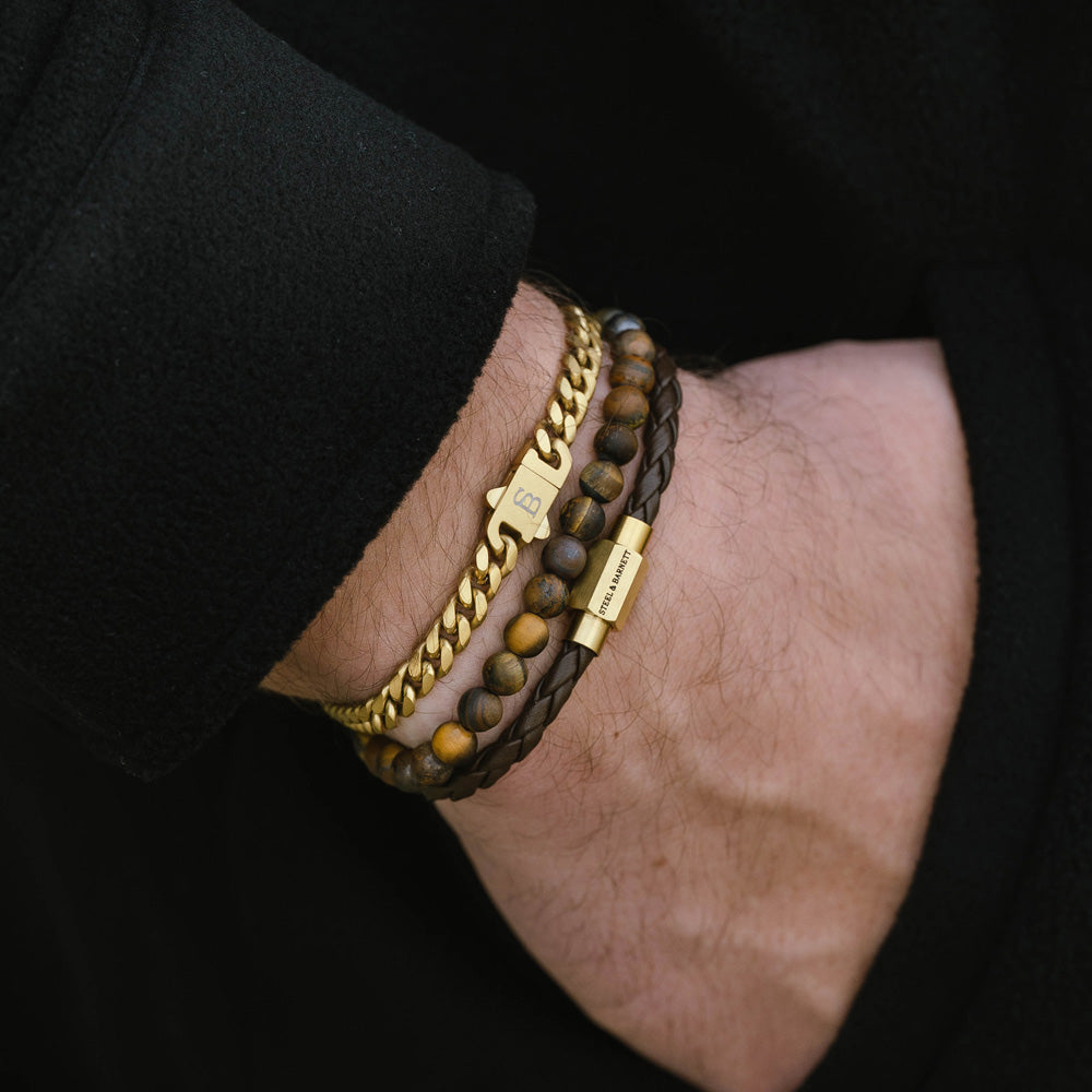 Tijgeroog 18K Goud Armbandenset