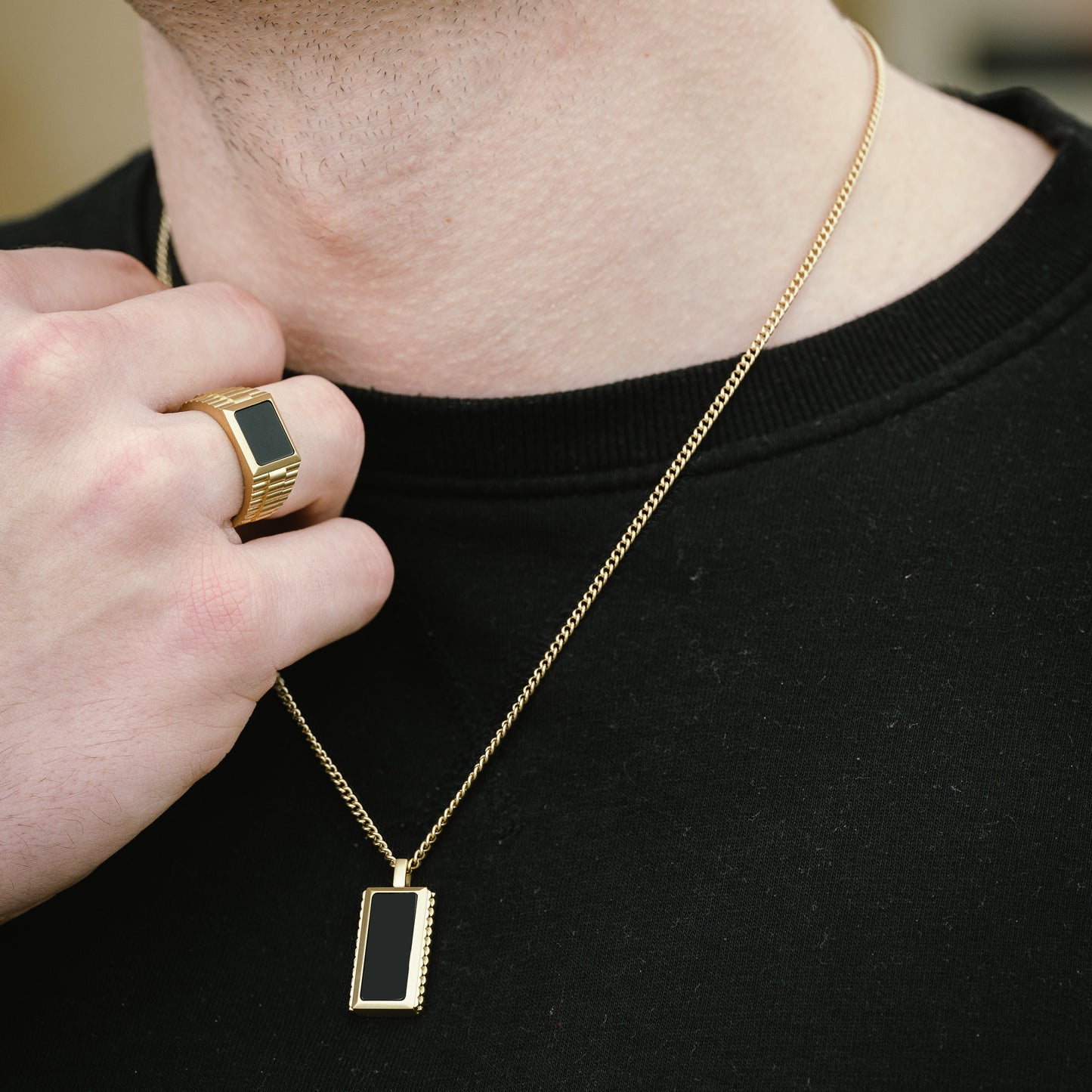 Black Onyx/18K Gold Necklace & Ring Set