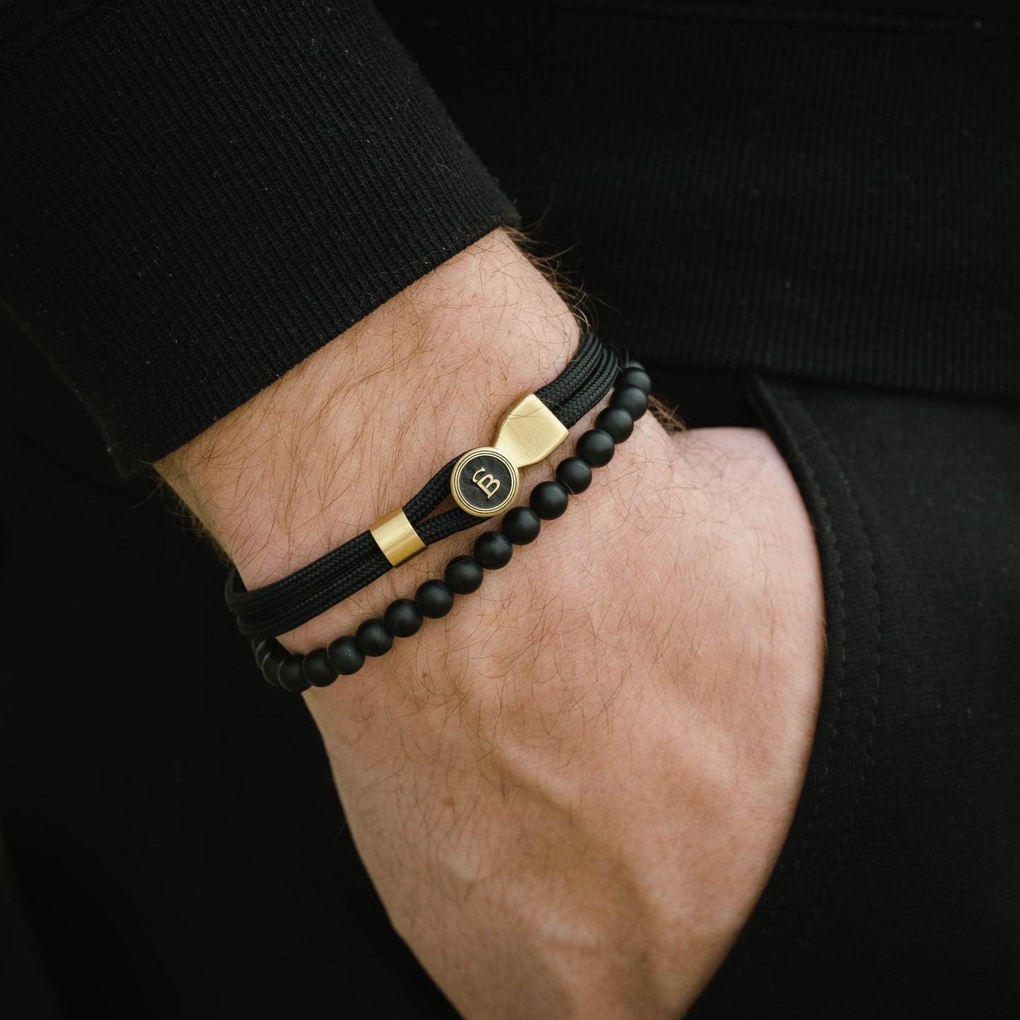 Black/18K Gold Rope Bracelet Set