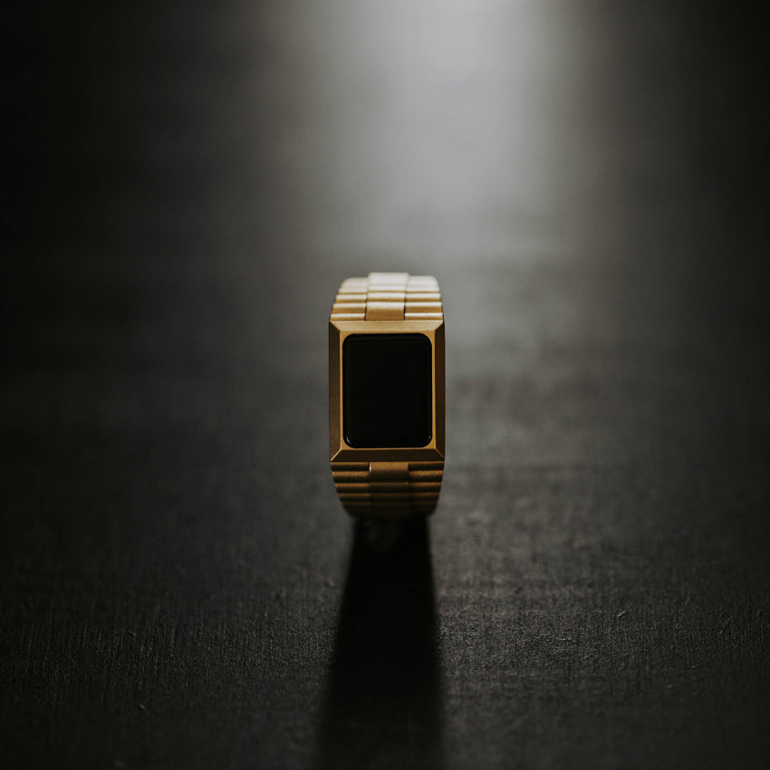 Hudson - gold ring black gemstone statement ring industrial style 18K gold