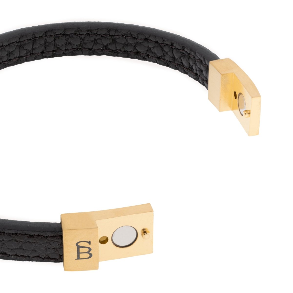 Grady Leather Bracelet Black/18K Gold - STEEL & BARNETT