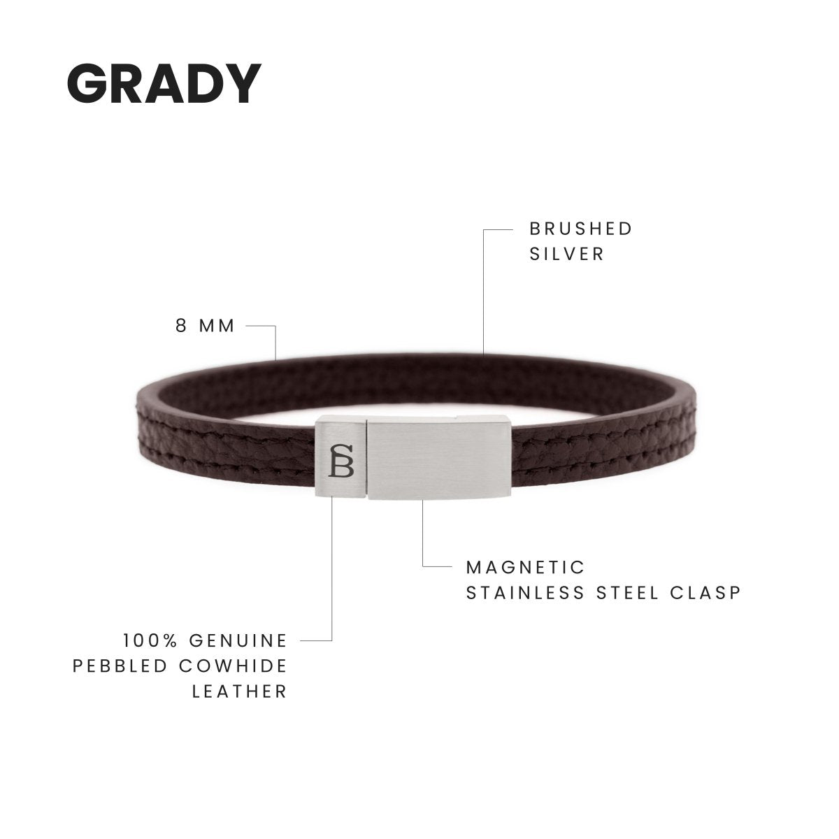 Grady Leather Bracelet Brown - STEEL & BARNETT