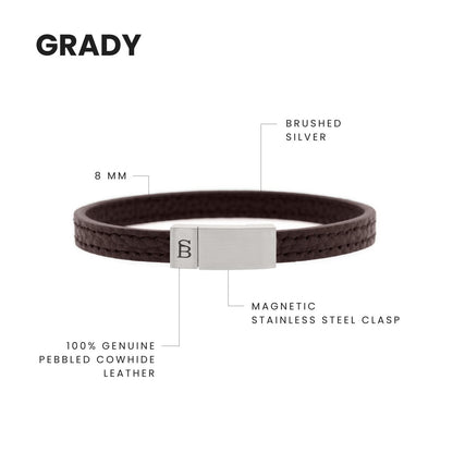 Grady Leather Bracelet Brown - STEEL & BARNETT