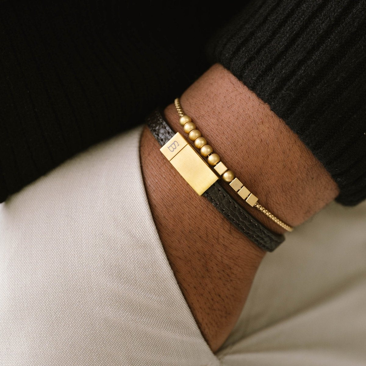Grady Leather Bracelet Brown/18K Gold - STEEL & BARNETT
