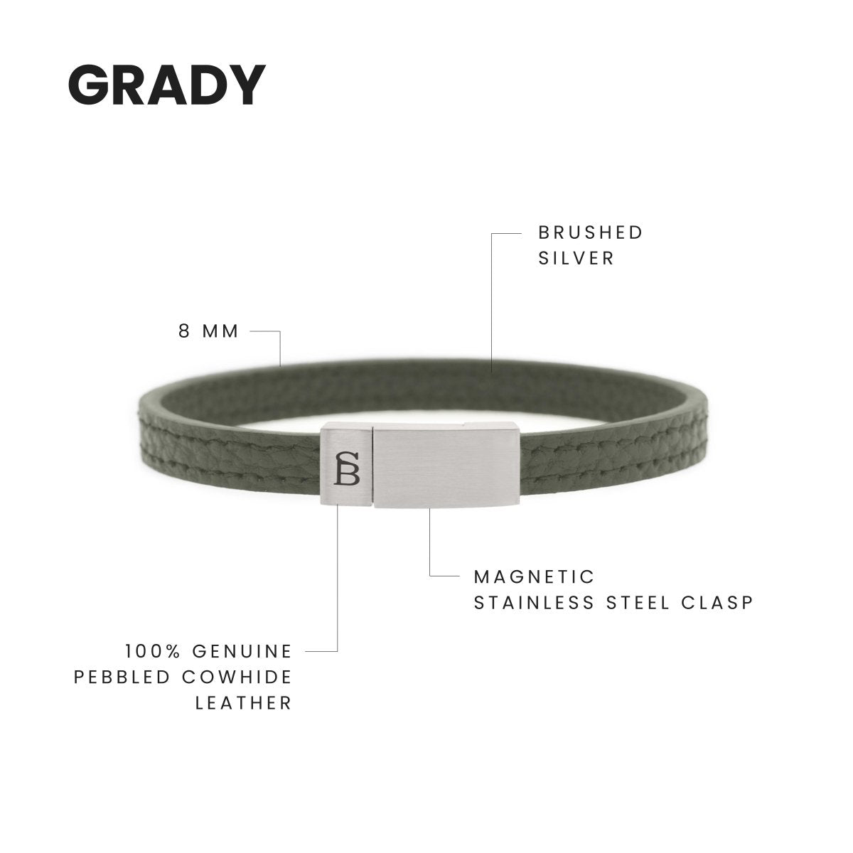 Grady Leather Bracelet Gray - STEEL & BARNETT