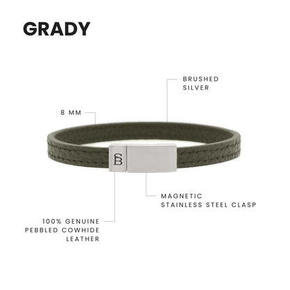 Grady Leather Bracelet Green - STEEL & BARNETT