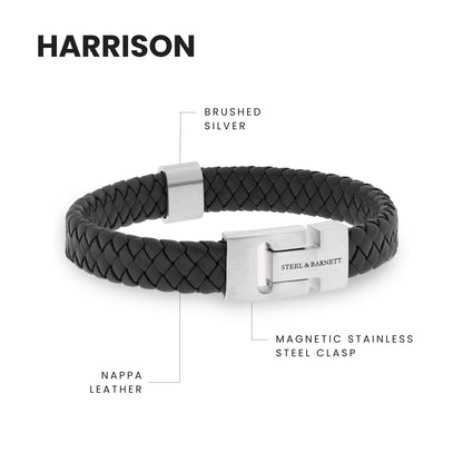 Harrison Nappa Leather Bracelet Black - STEEL & BARNETT
