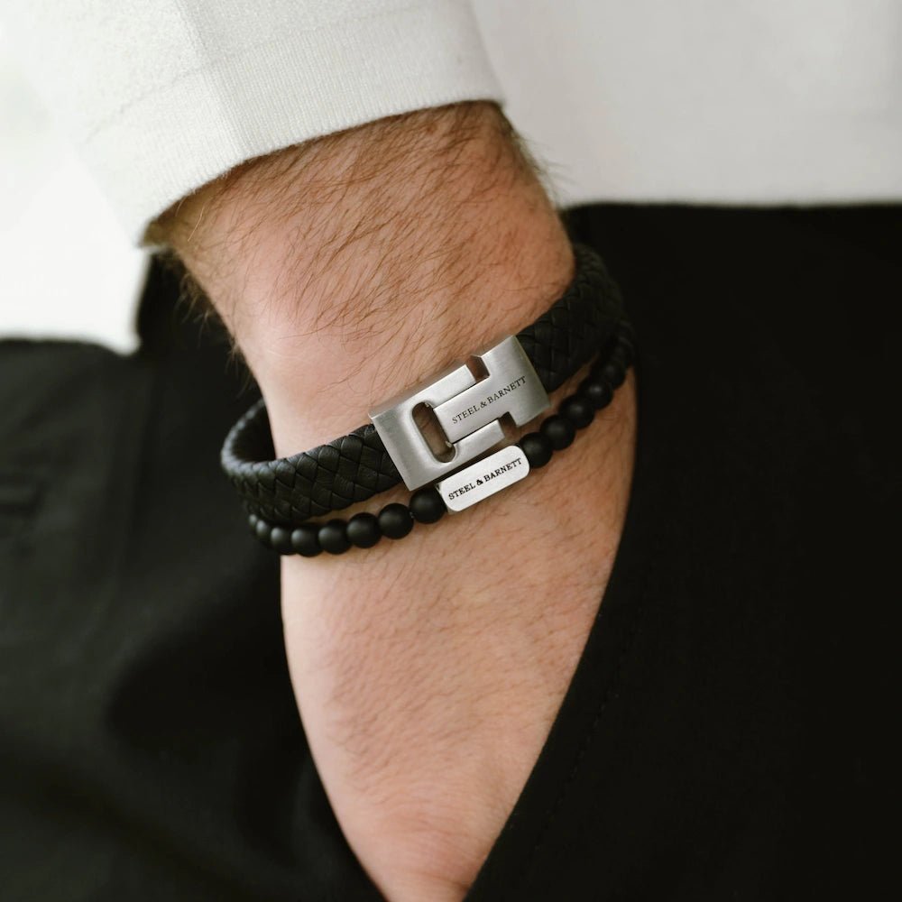 Harrison Nappa Leather Bracelet Black - STEEL & BARNETT