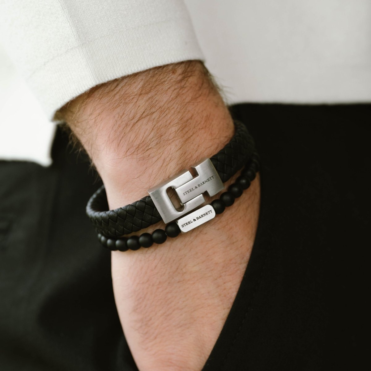 Harrison Nappa Leather Bracelet Black - STEEL & BARNETT