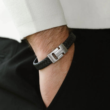 Harrison Nappa Leather Bracelet Black - STEEL & BARNETT