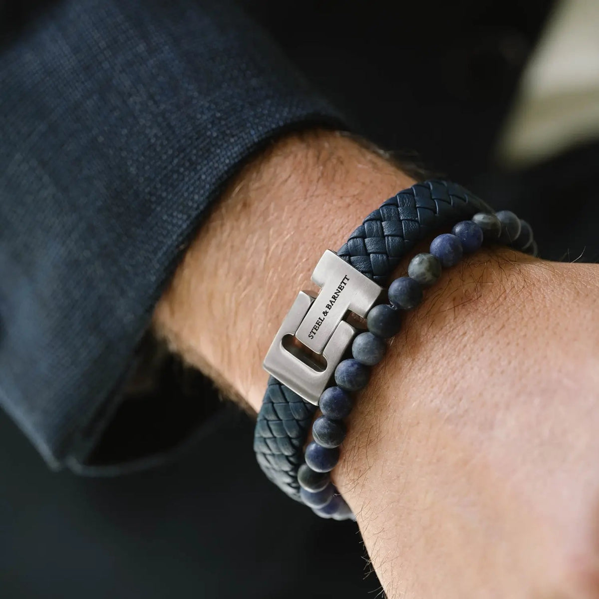 Harrison Nappa Leather Bracelet Blue - STEEL & BARNETT