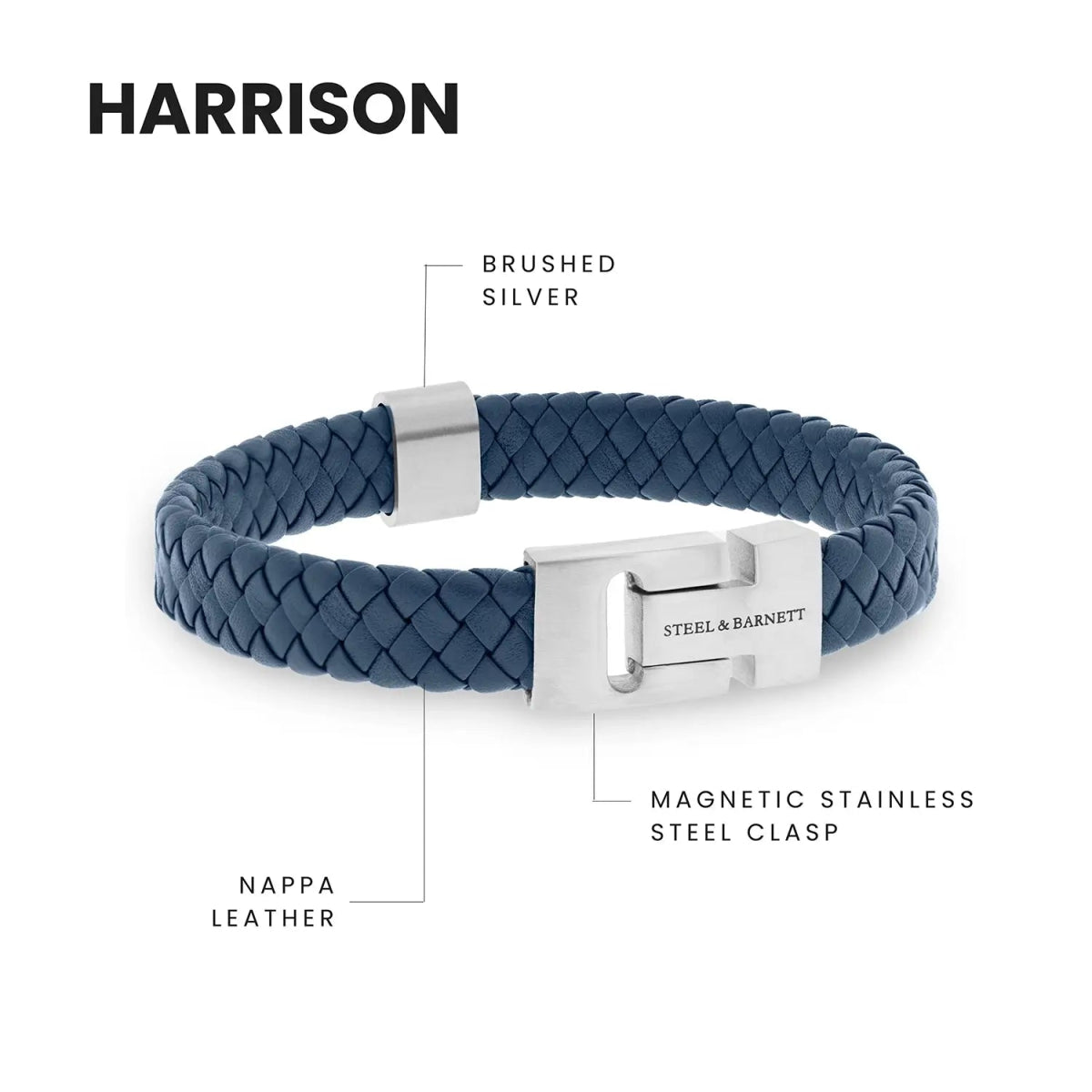 Harrison Nappa Leather Bracelet Blue - STEEL & BARNETT