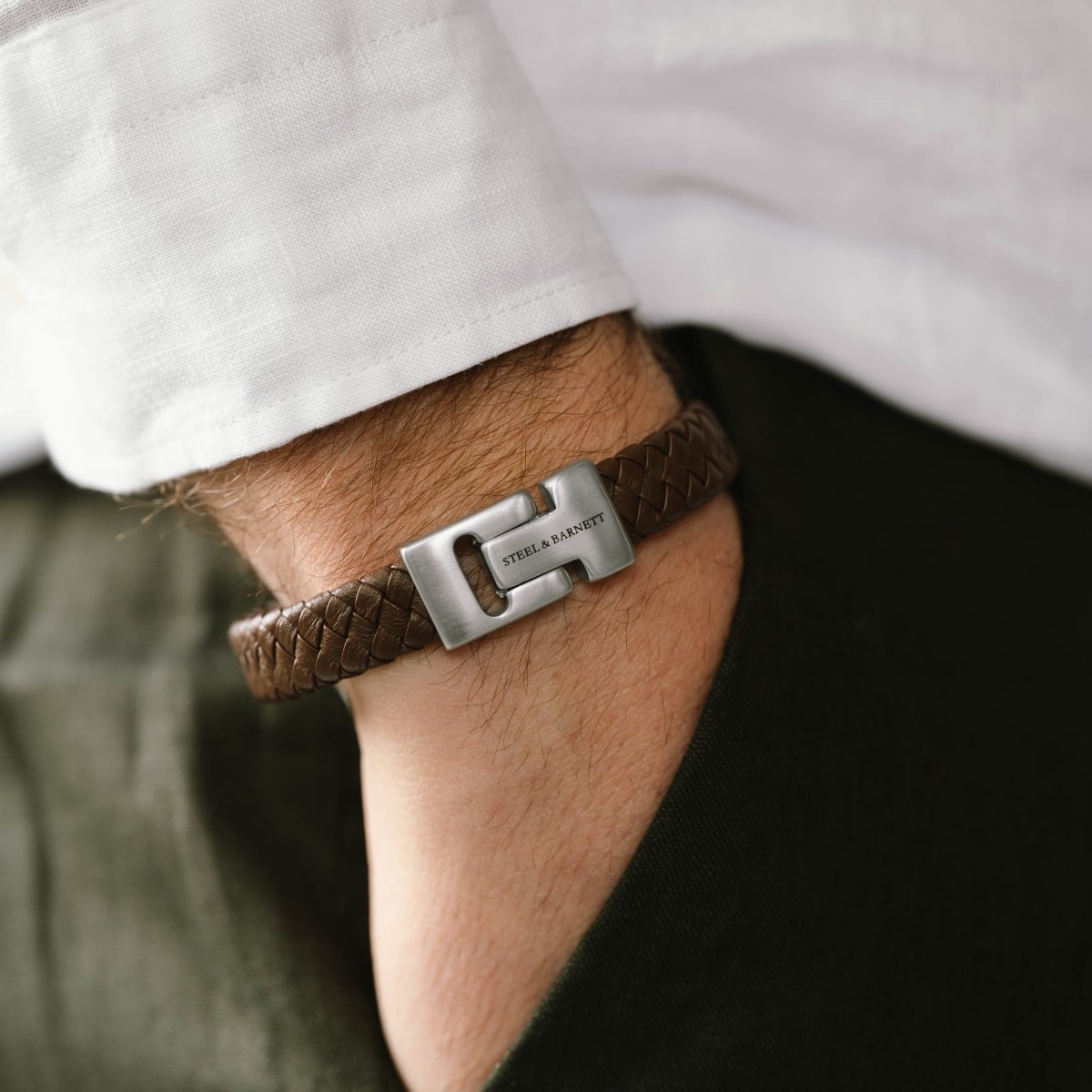 Harrison Nappa Leather Bracelet Brown - STEEL & BARNETT